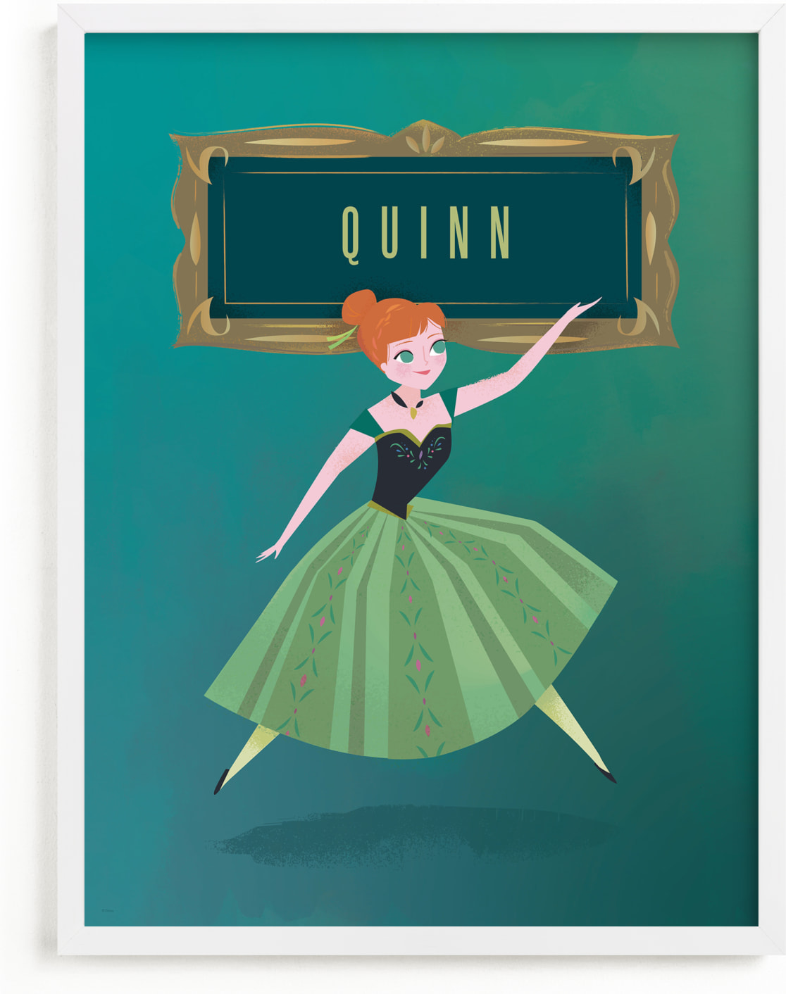 This is a green disney art by Lori Wemple called Anna's Frame from Disney's Frozen.