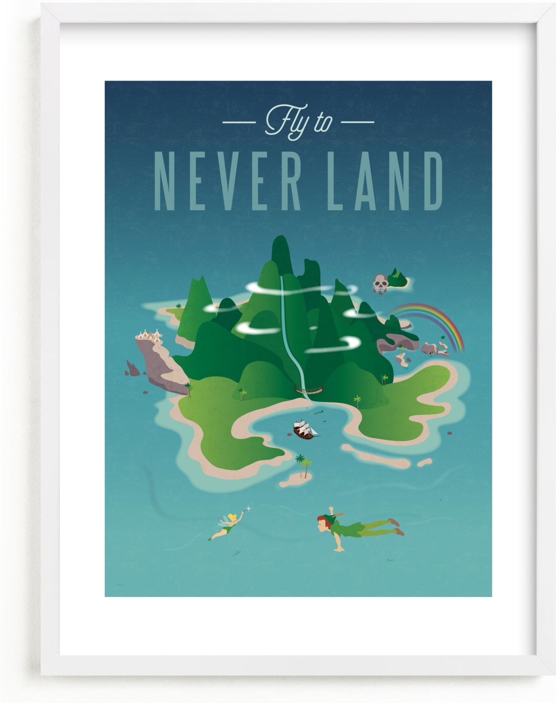 This is a blue disney art by Erica Krystek called Fly To Never Land from Disney's Peter Pan.