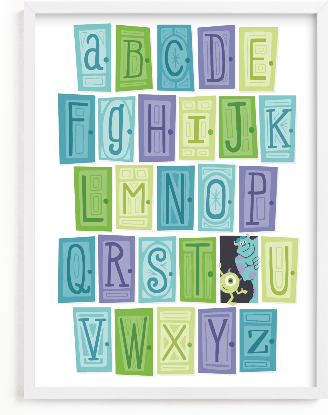 This is a blue disney art by Jessie Steury called Alphabet Doors from Disney and Pixar's Monster's Inc .