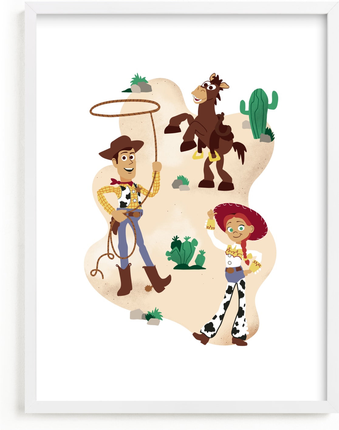 This is a colorful disney art by Katie Zimpel called Disney and Pixar Toy Story Woody's Roundup.