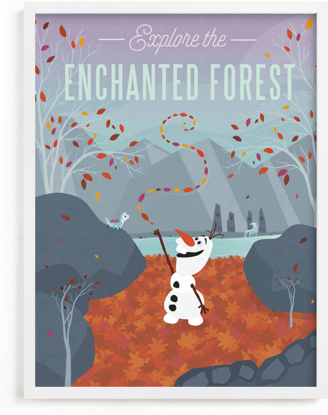 This is a blue disney art by Erica Krystek called Explore the Enchanted Forest from Disney's Frozen.