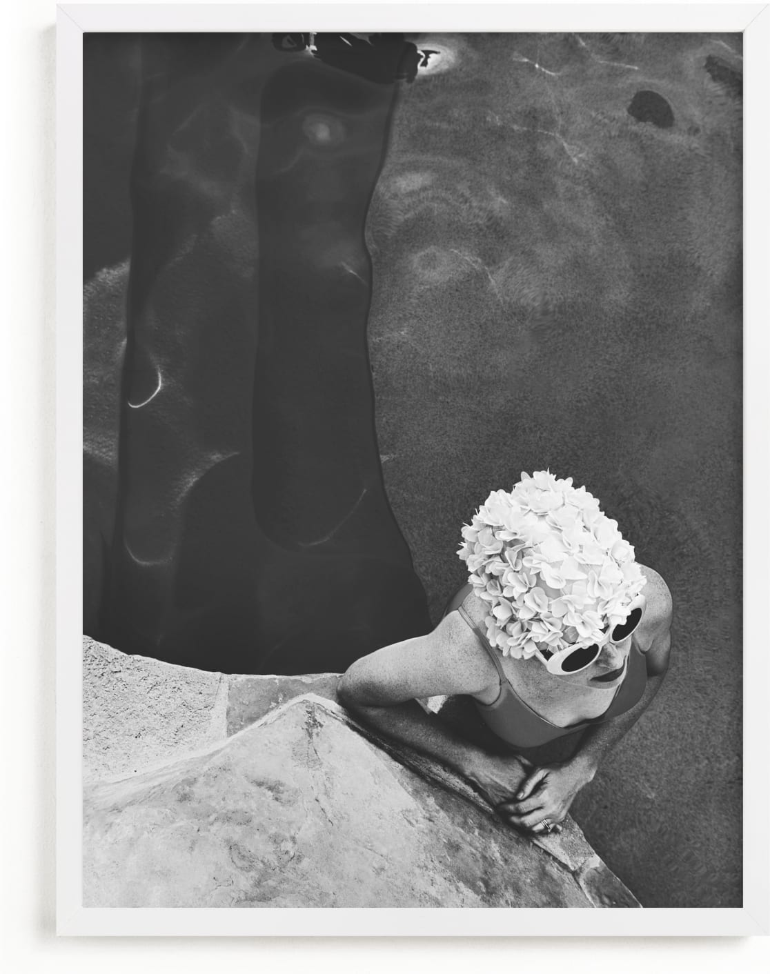 This is a black and white art by Alicia Abla called lady in a swim cap.