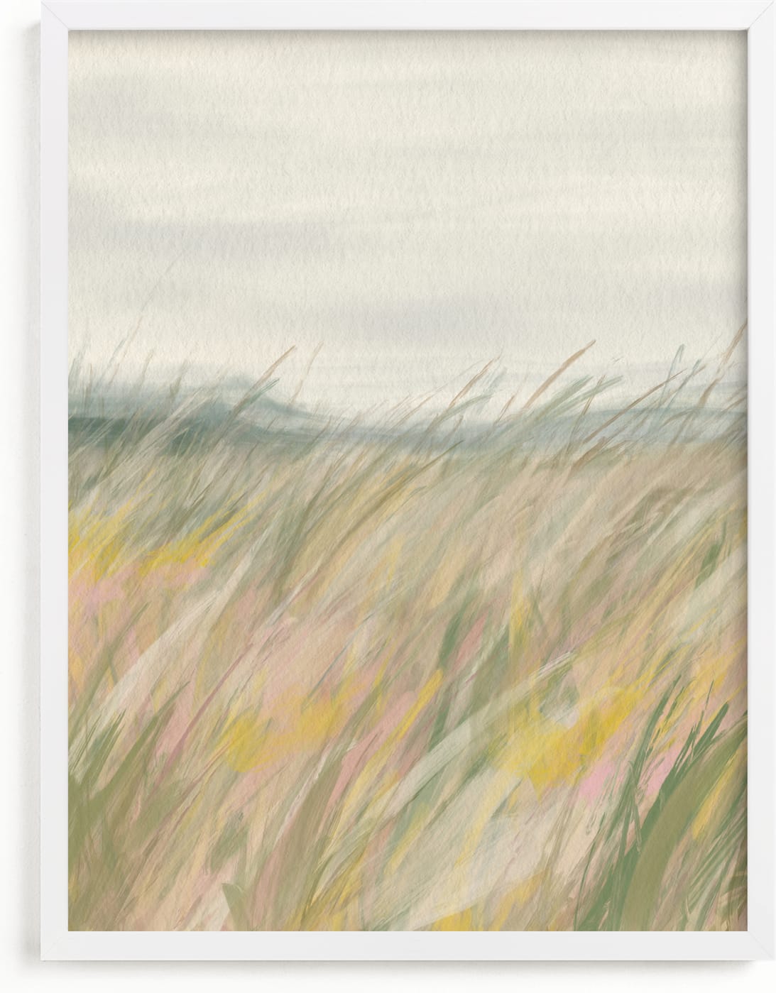 This is a yellow, beige, green art by Anne Ciotola called Dune.