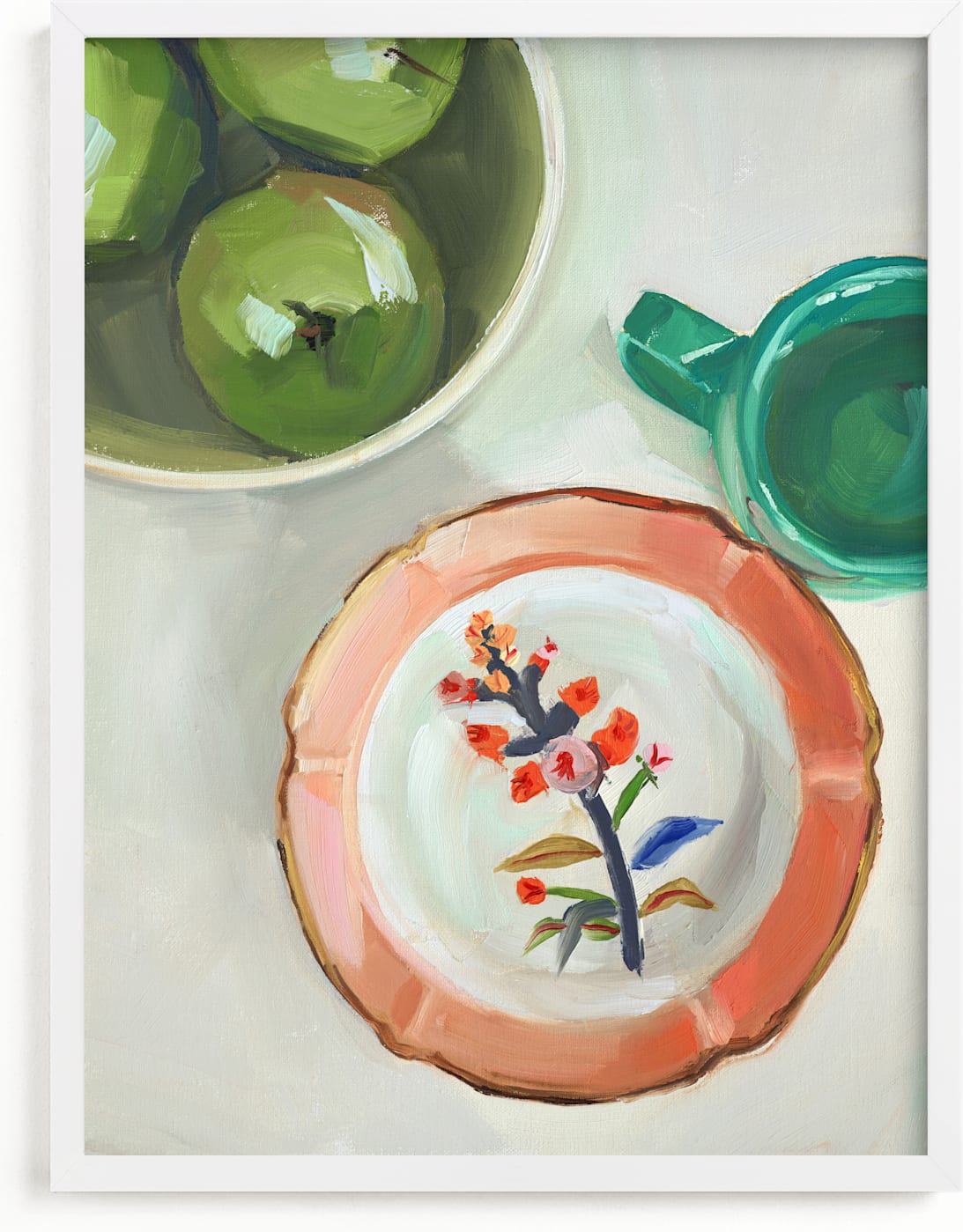 This is a ivory, beige, green art by Jenny Westenhofer called Beautiful Plate.