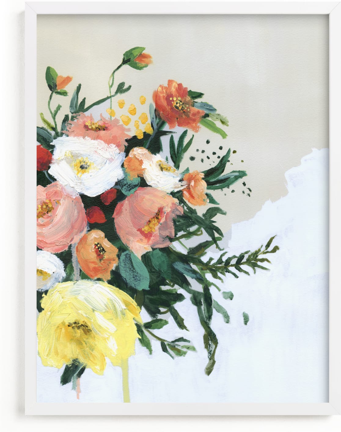 This is a yellow art by Kirsta Benedetti called Peach and Yellow Peony.