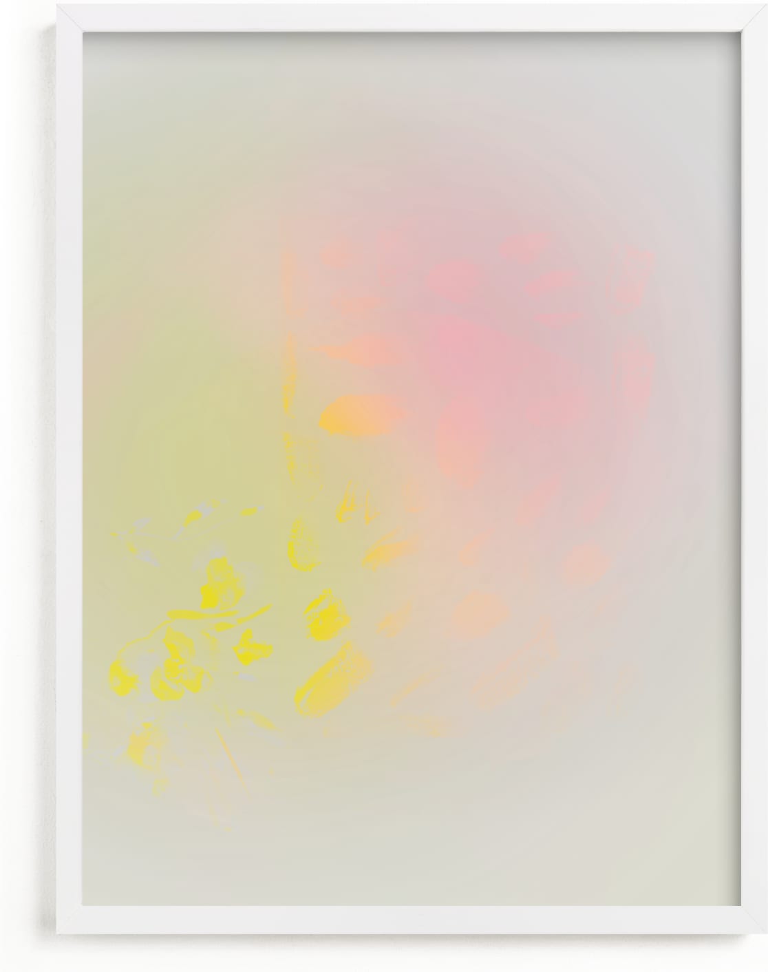 This is a yellow, grey, pink art by Lori Wemple called Bare.