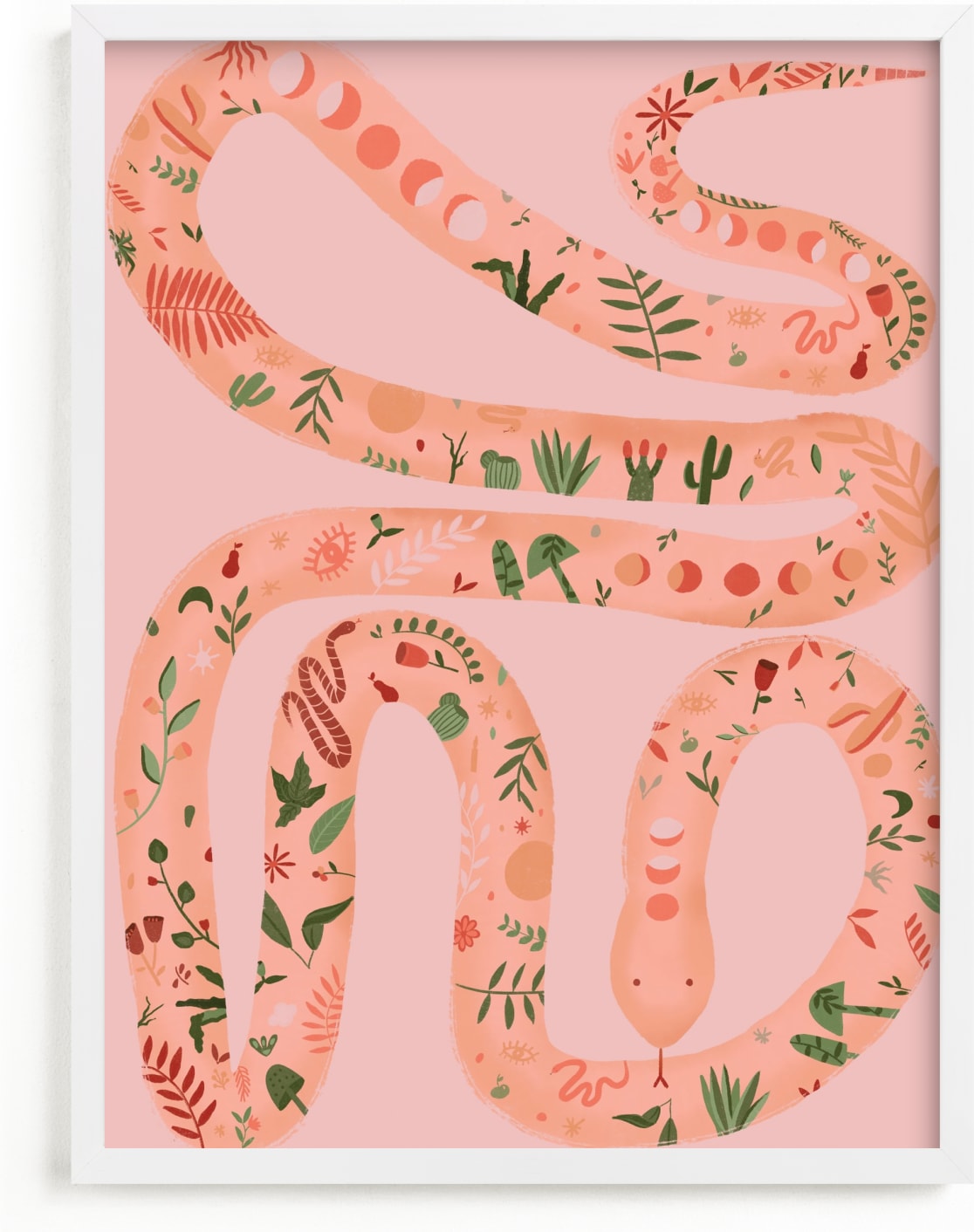 This is a pink art by Juliana Moreira-Callahan called Folk Floral Snake.