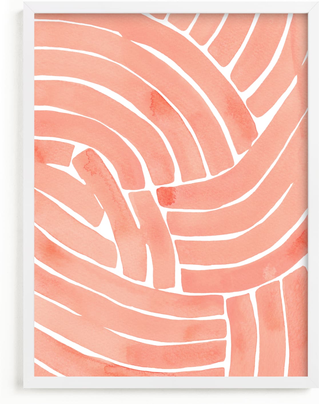 This is a white, pink, orange art by Kristine Sarley called Curvy lines.