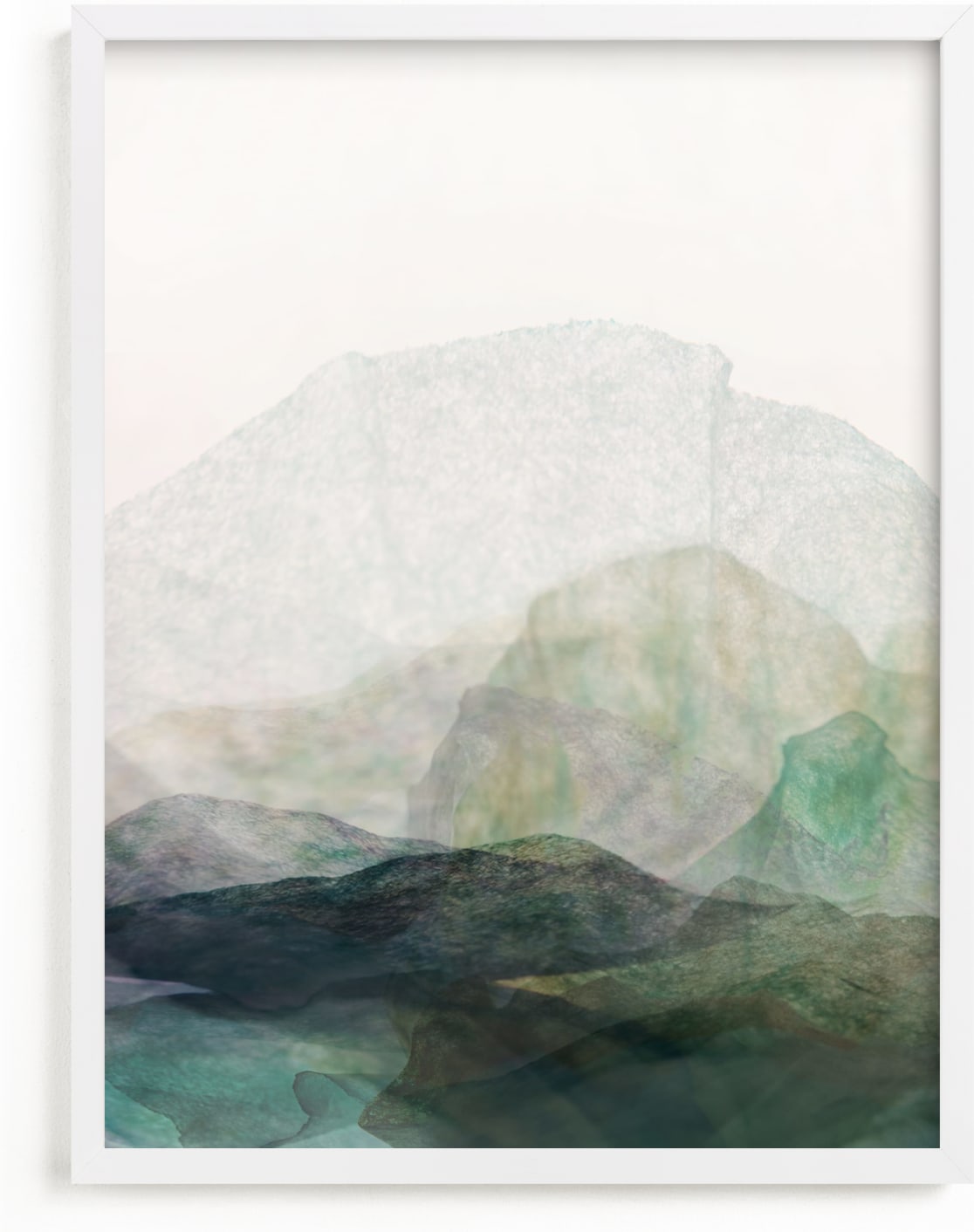 This is a white, grey, green art by Karen Kardatzke called Finding Balance No. 1.