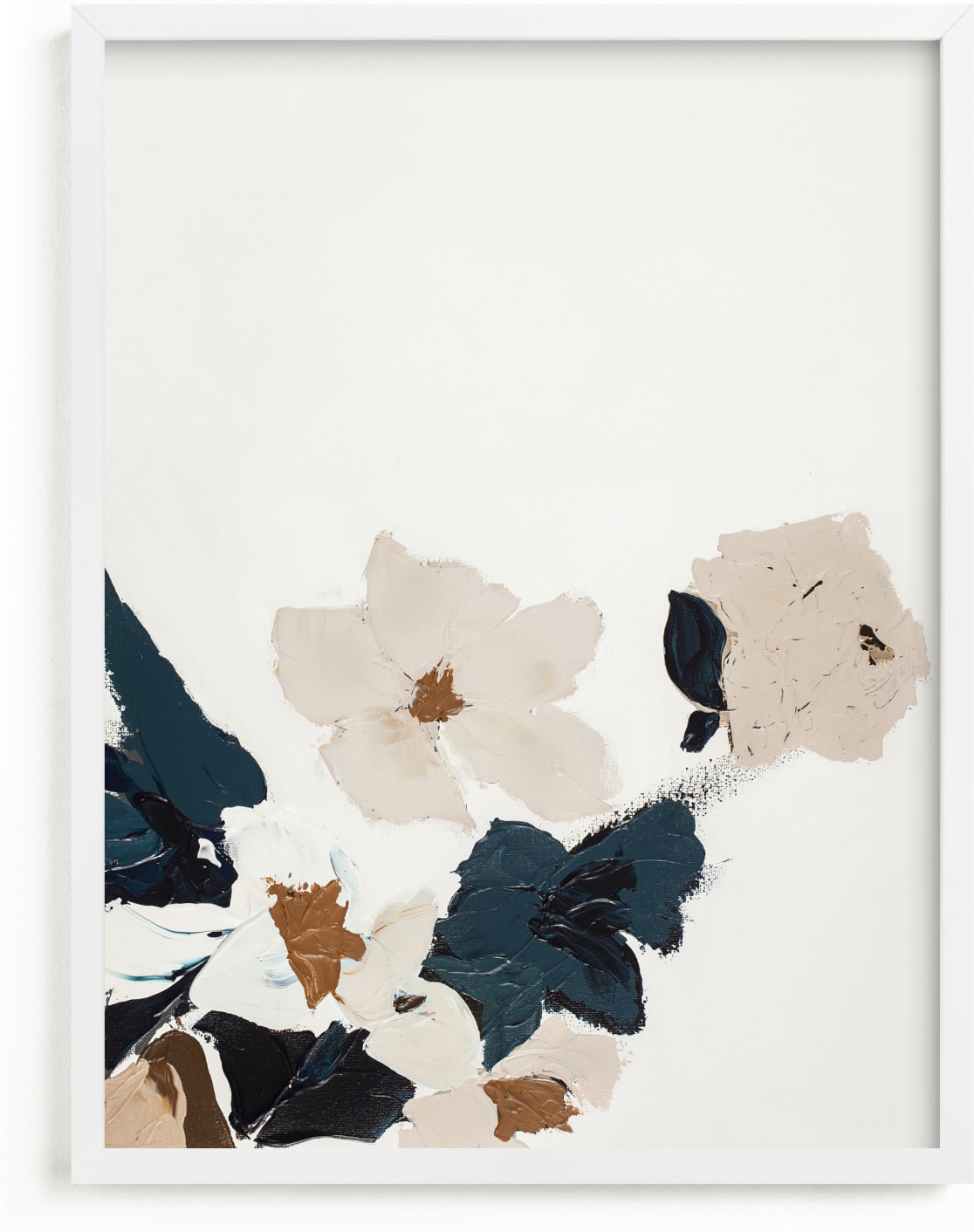 This is a blue, brown, white art by Caryn Owen called Abstract Botanical Floral Diptych I.