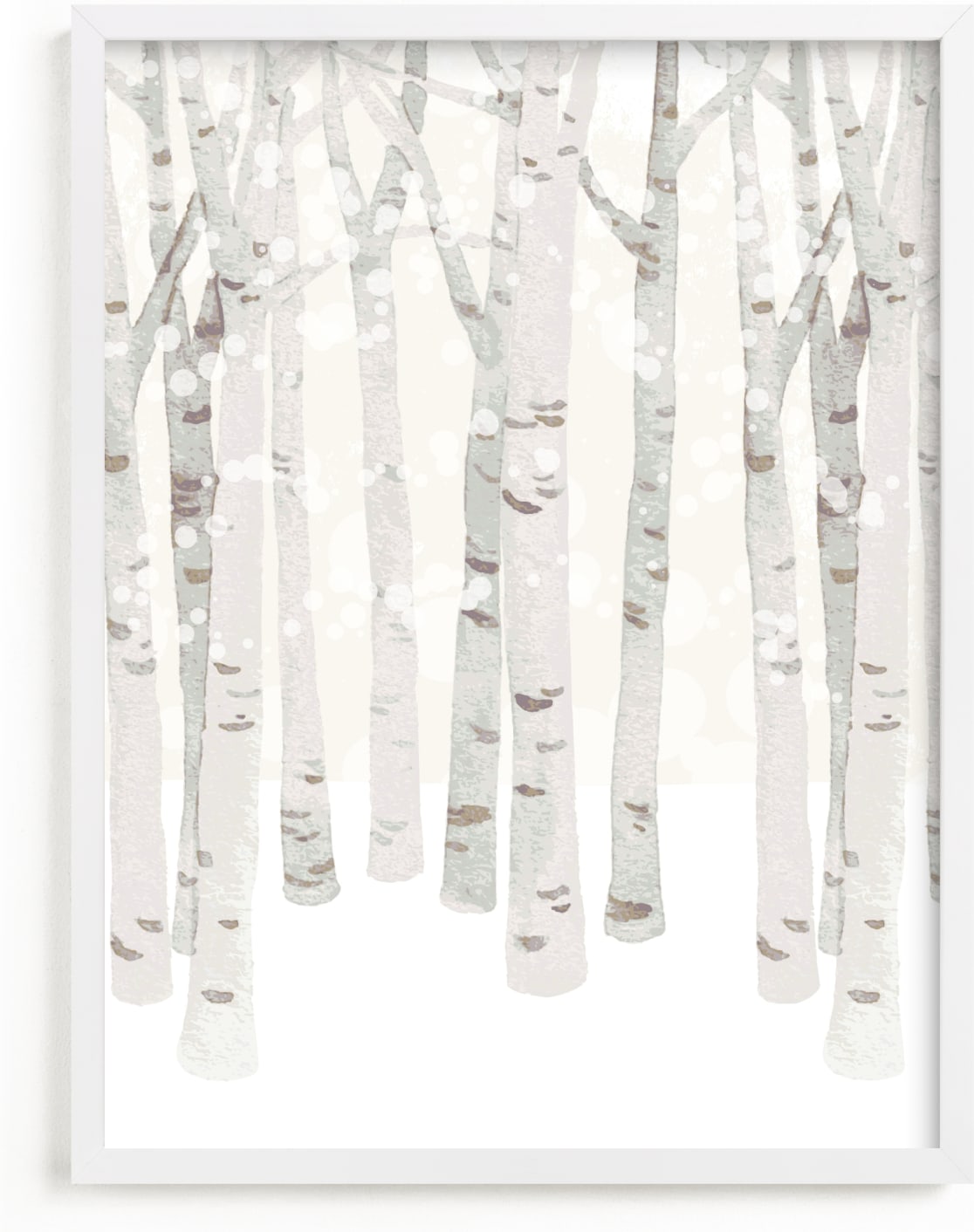 This is a beige art by Shannon Chen of Four Wet Feet Studio called Birch Woods in Winter.