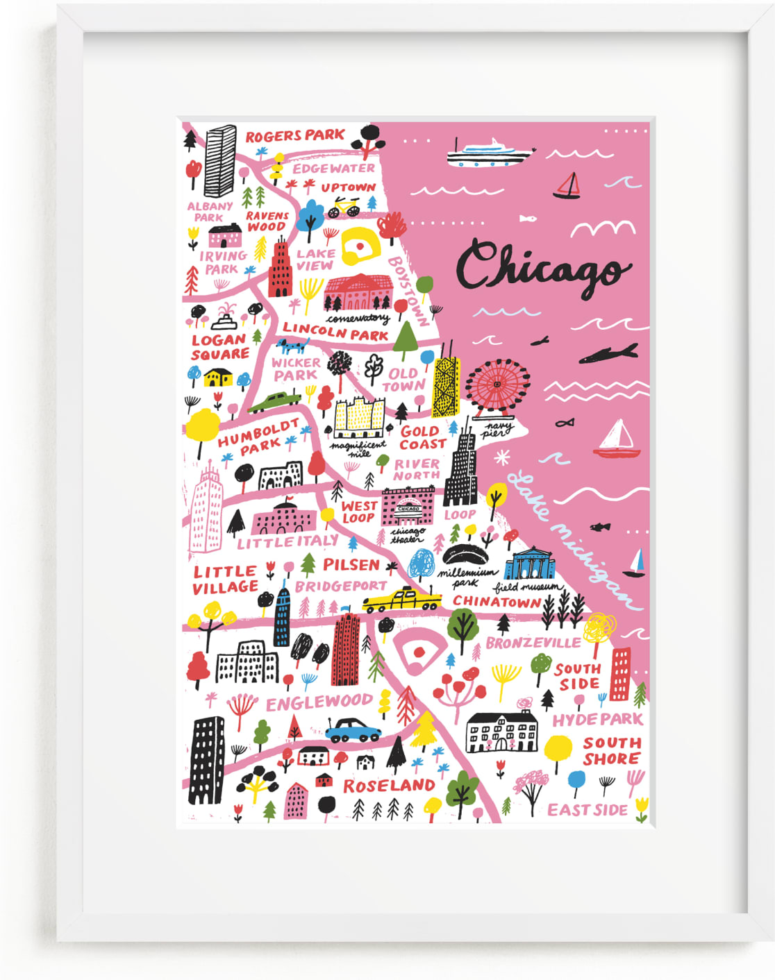 This is a colorful art by Jordan Sondler called I Love Chicago.