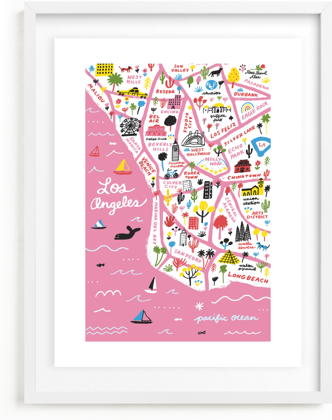 This is a colorful, pink art by Jordan Sondler called I Love Los Angeles.