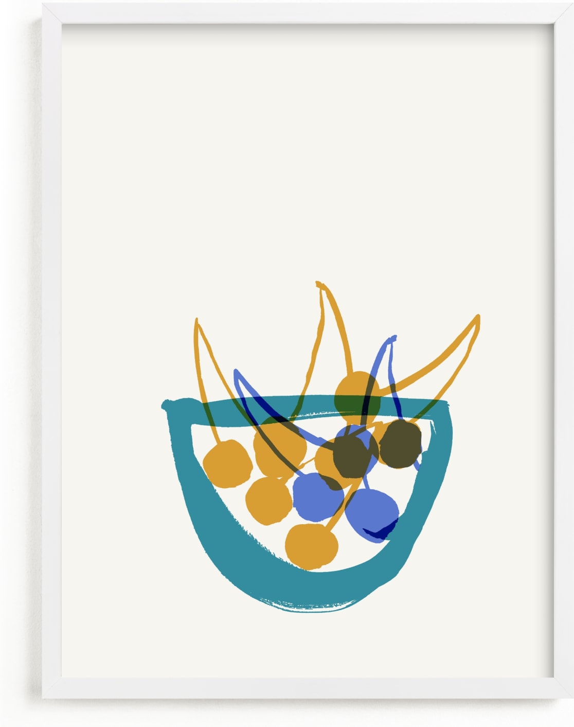 This is a blue art by Sonya Percival called Life is a bowl of cherries.