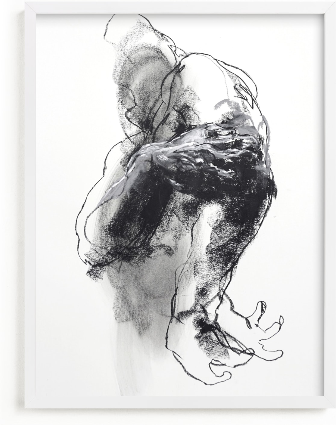 This is a black and white art by Derek overfield called Drawing 340 - Grasping Man.