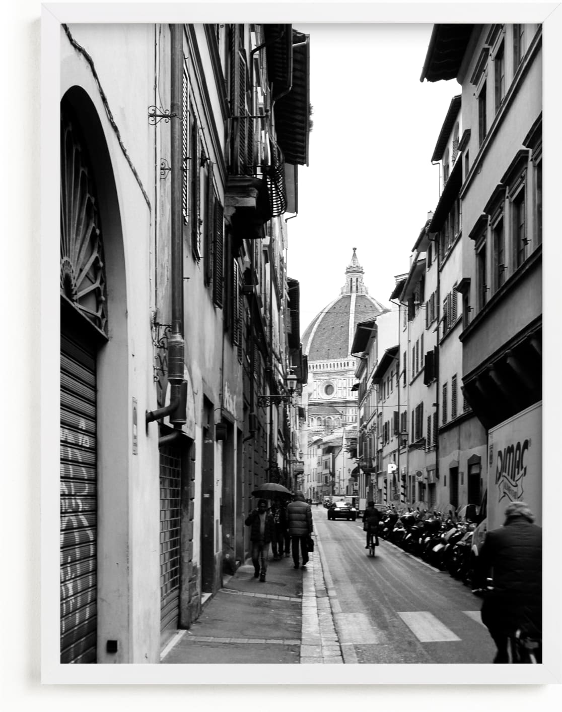 This is a black and white art by Joey Crisostomo-Wynne called Peeking Through No. 4 Il Duomo di Firenze.