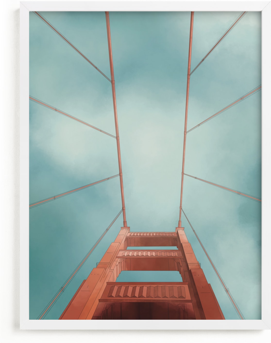 This is a blue art by Lauren Cheng called San Francisco Golden Gate Bridge.