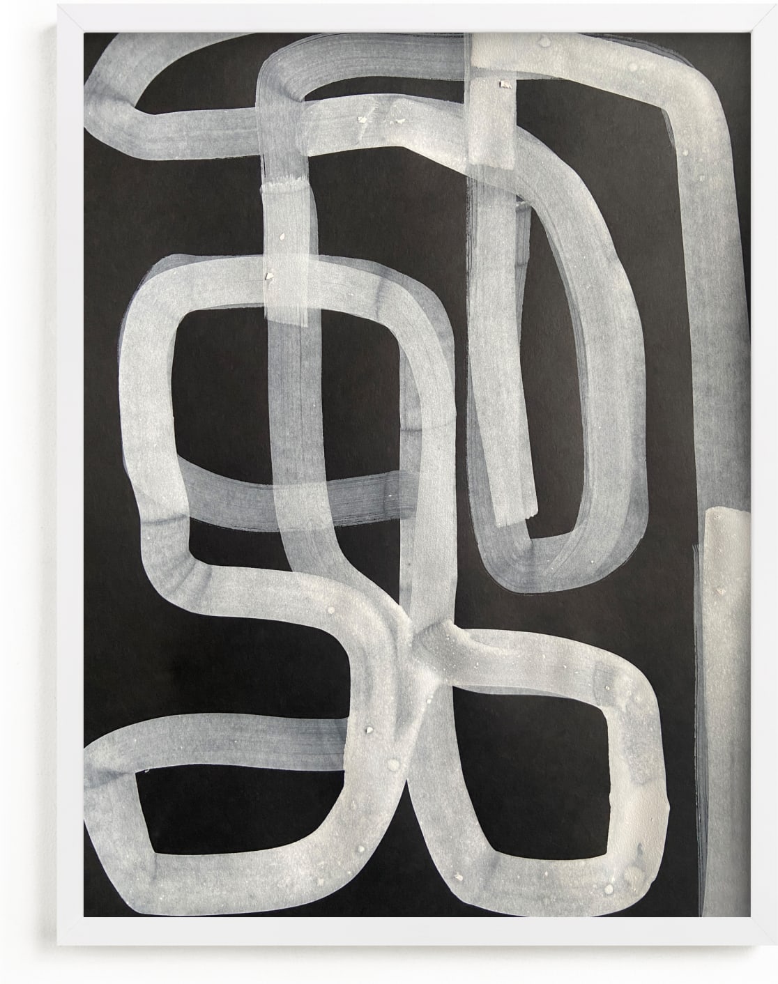 This is a black and white art by Deborah Velasquez called A Twist, A Turn, A Path.
