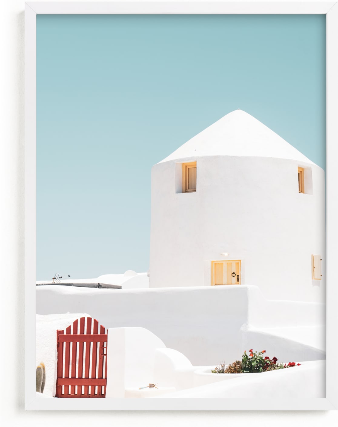 This is a blue art by Tania Medeiros called Cycladic House II.