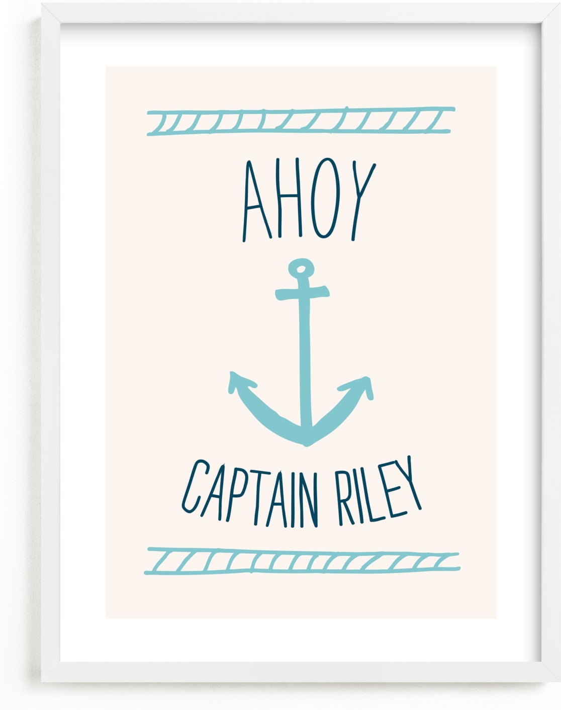 This is a blue personalized art for kid by Shari Margolin called Ahoy Matey.