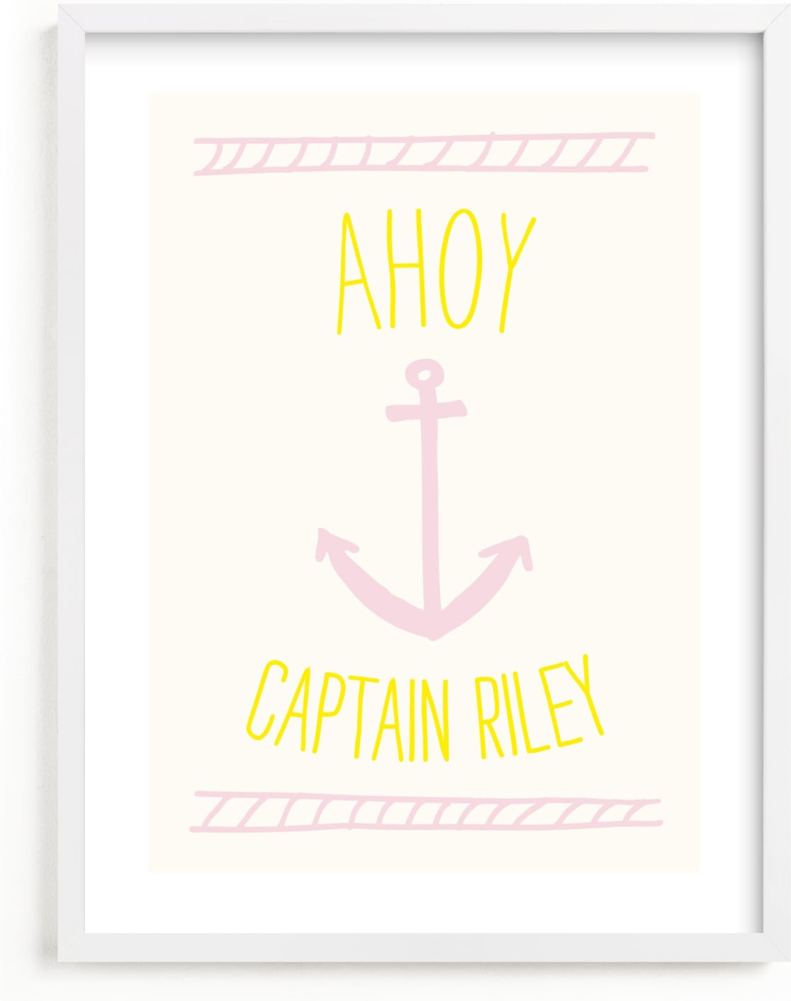 This is a pink personalized art for kid by Shari Margolin called Ahoy Matey.