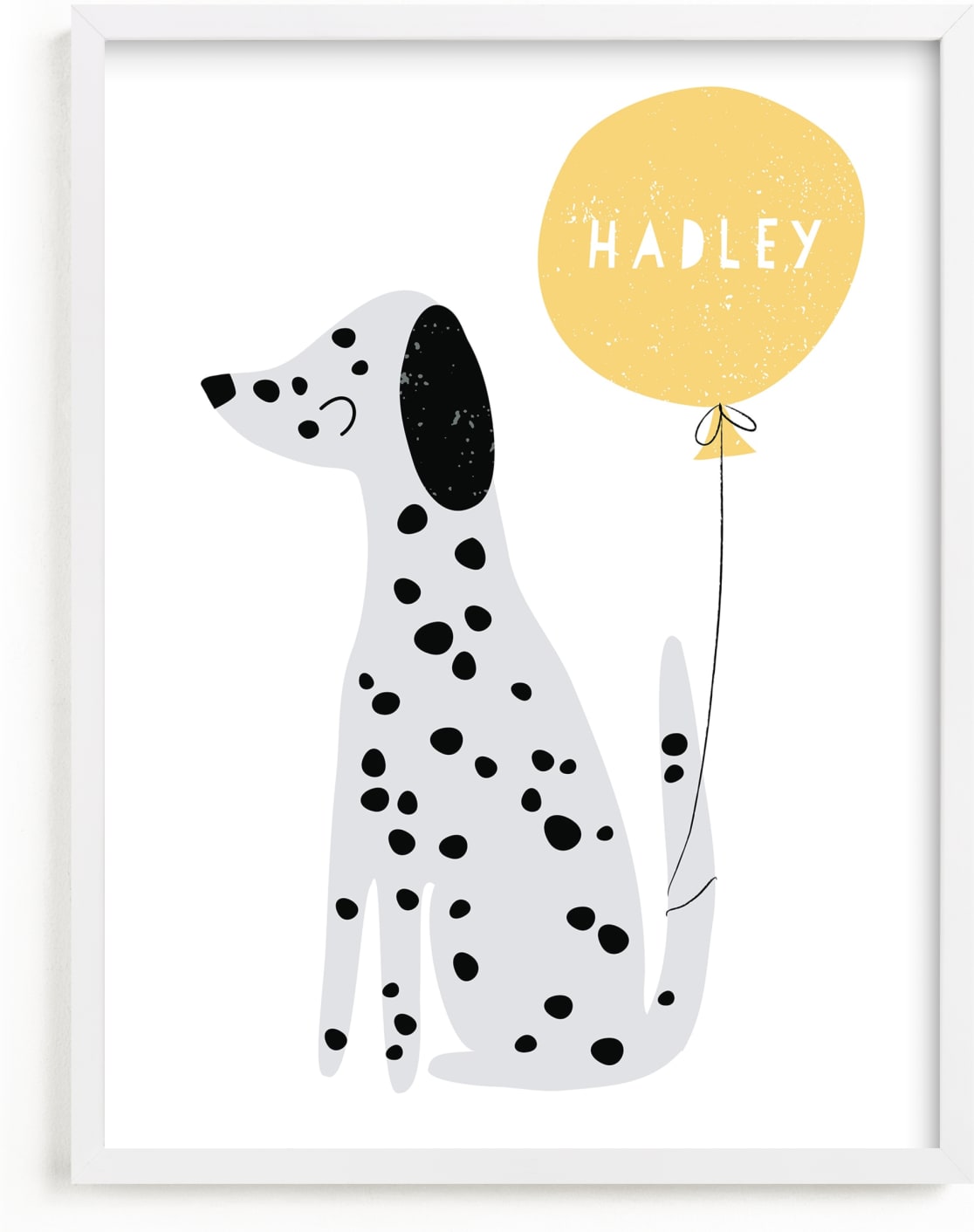 This is a black and white, yellow personalized art for kid by Angela Thompson called Dalmatian.