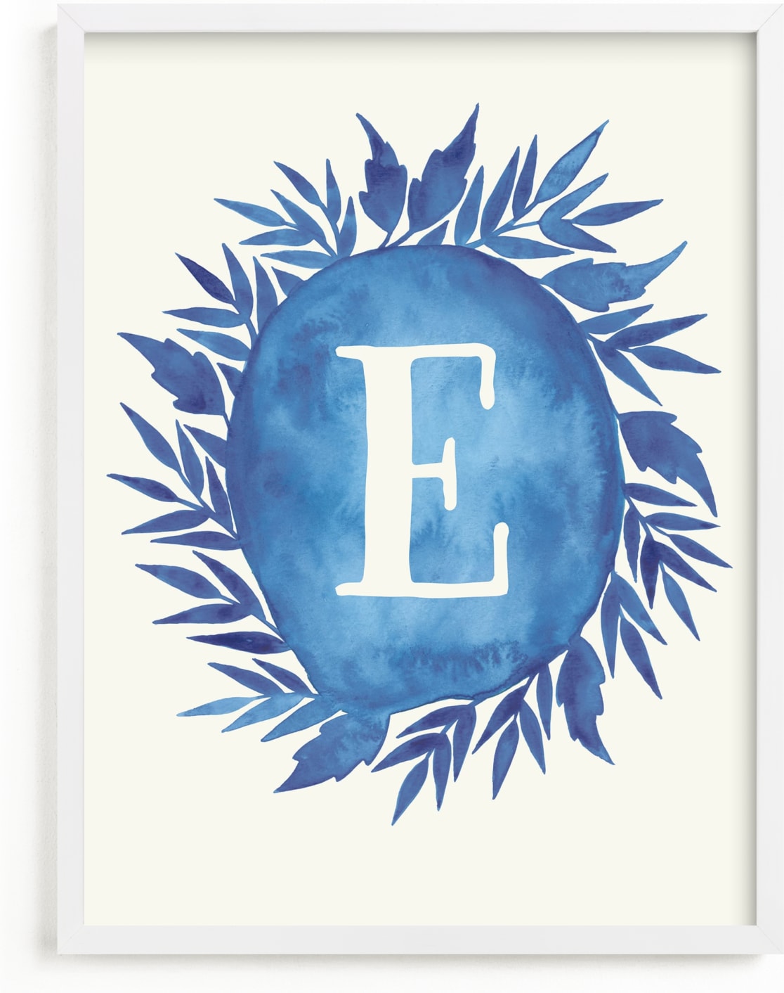 This is a blue personalized art for kid by Katharine Watson called Watercolor Initials.