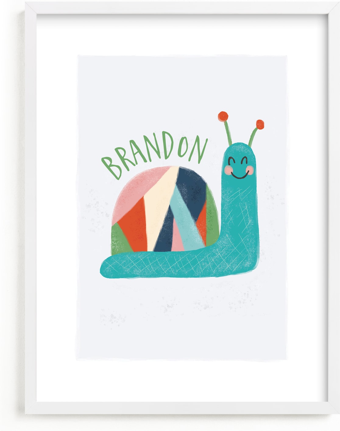 This is a blue personalized art for kid by Vera Lim called Snailed it.