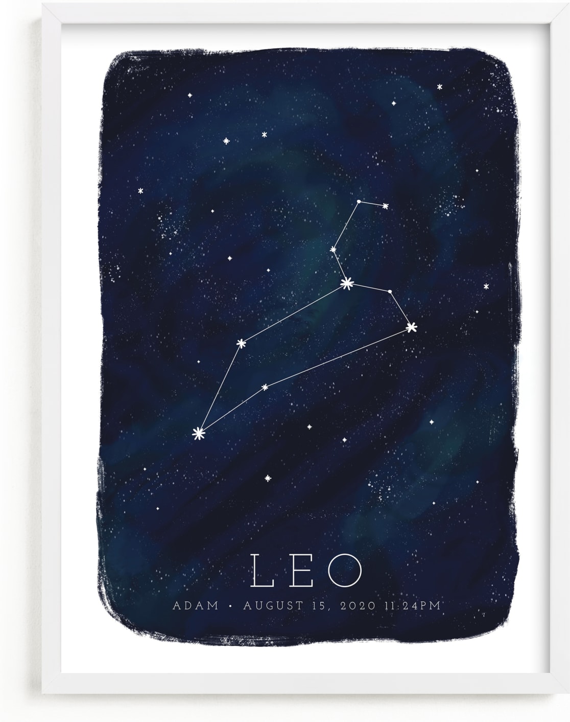 This is a blue personalized art for kid by Ashley Presutti Beasley called Zodiac Constellation Leo.