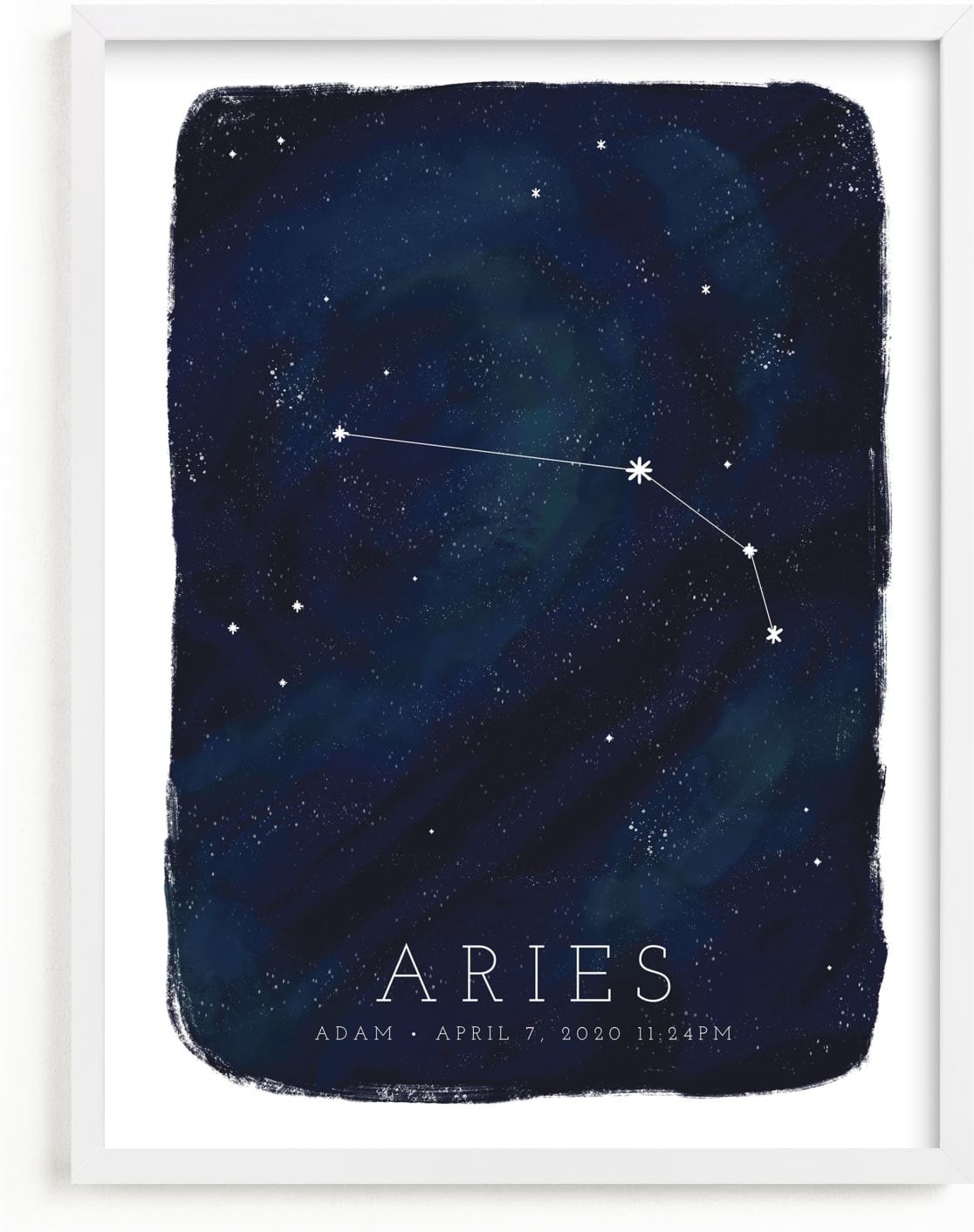 This is a blue personalized art for kid by Ashley Presutti Beasley called Zodiac Constellation Aries.