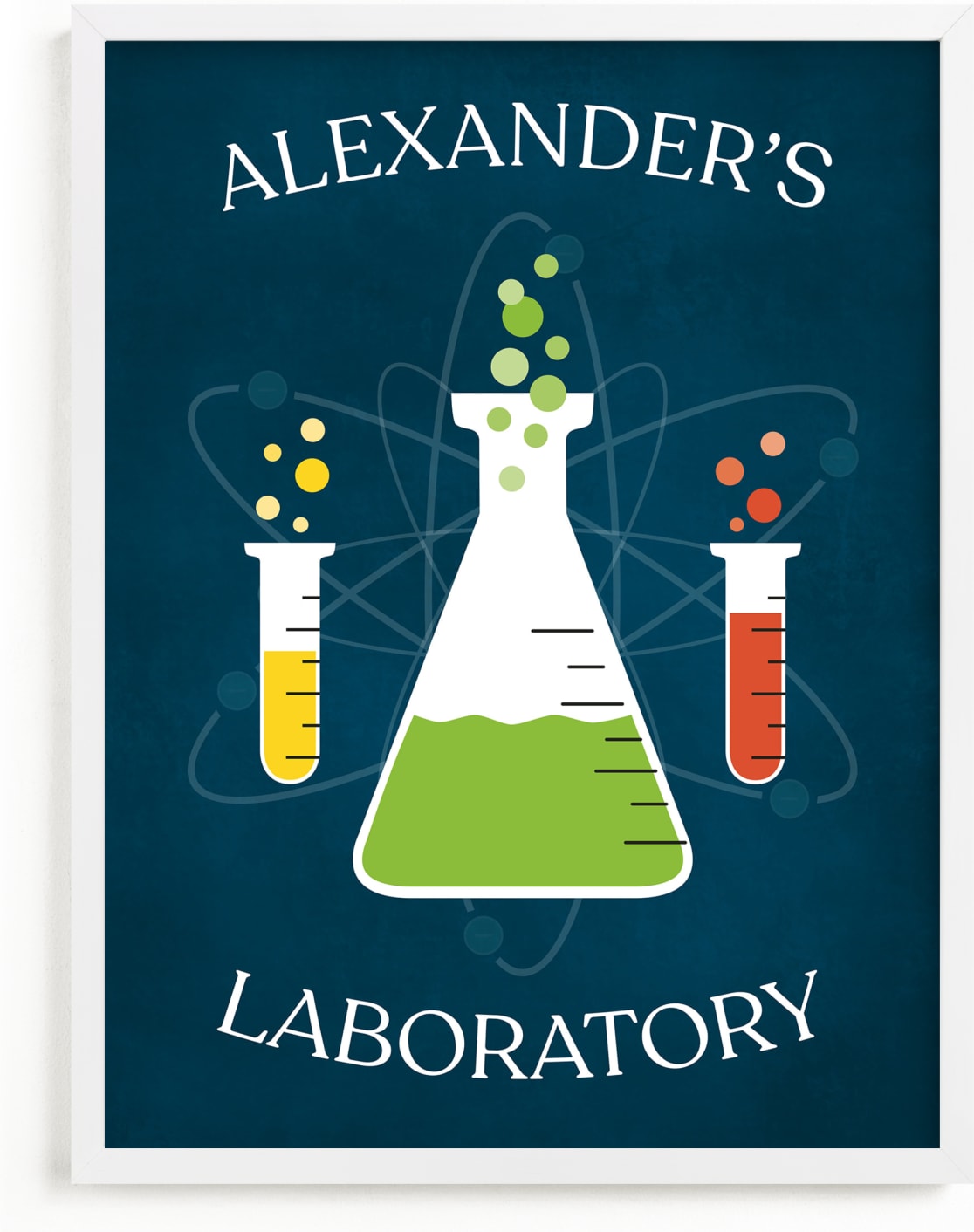 This is a blue personalized art for kid by Heather Schertzer called Laboratory.