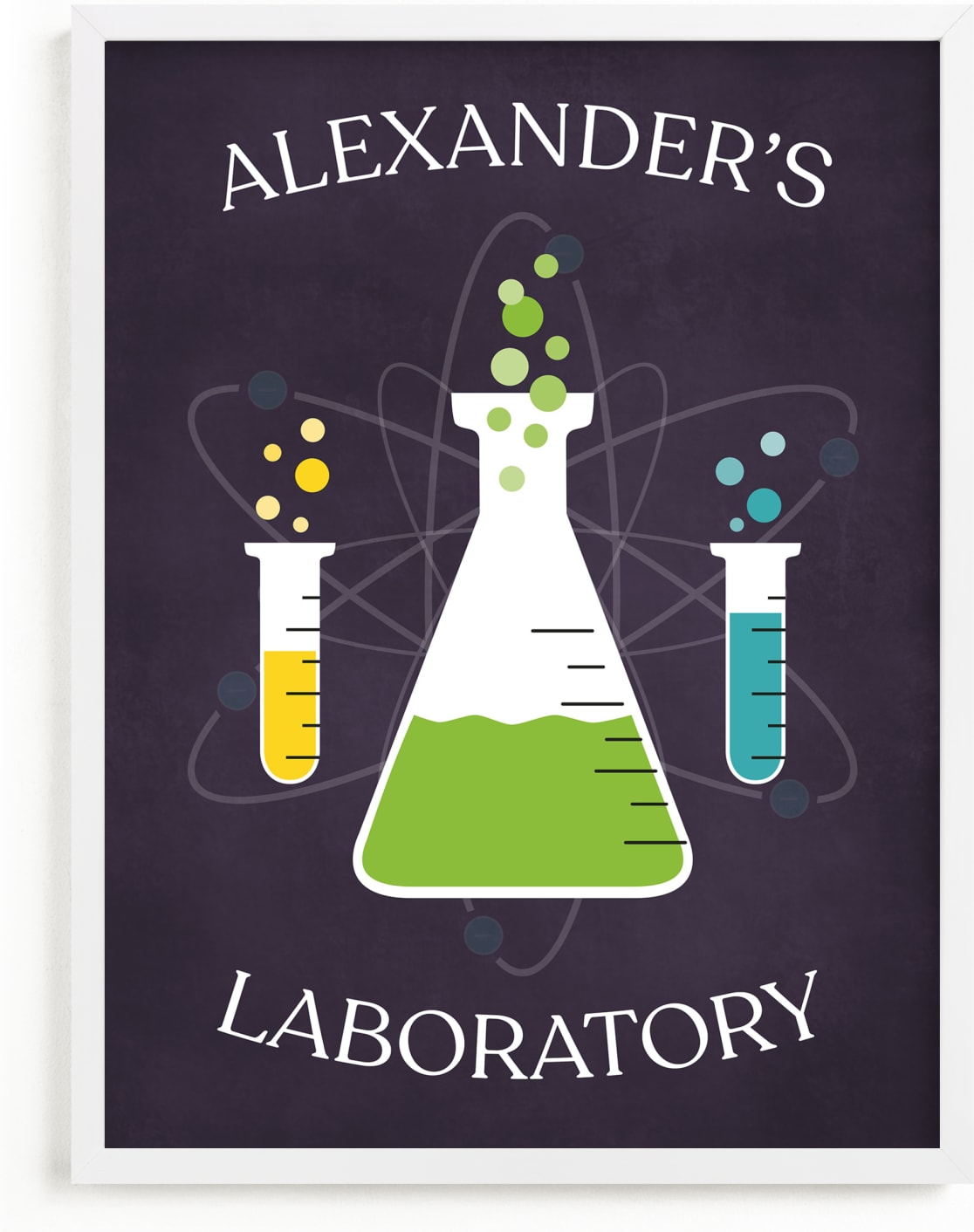 This is a purple personalized art for kid by Heather Schertzer called Laboratory.
