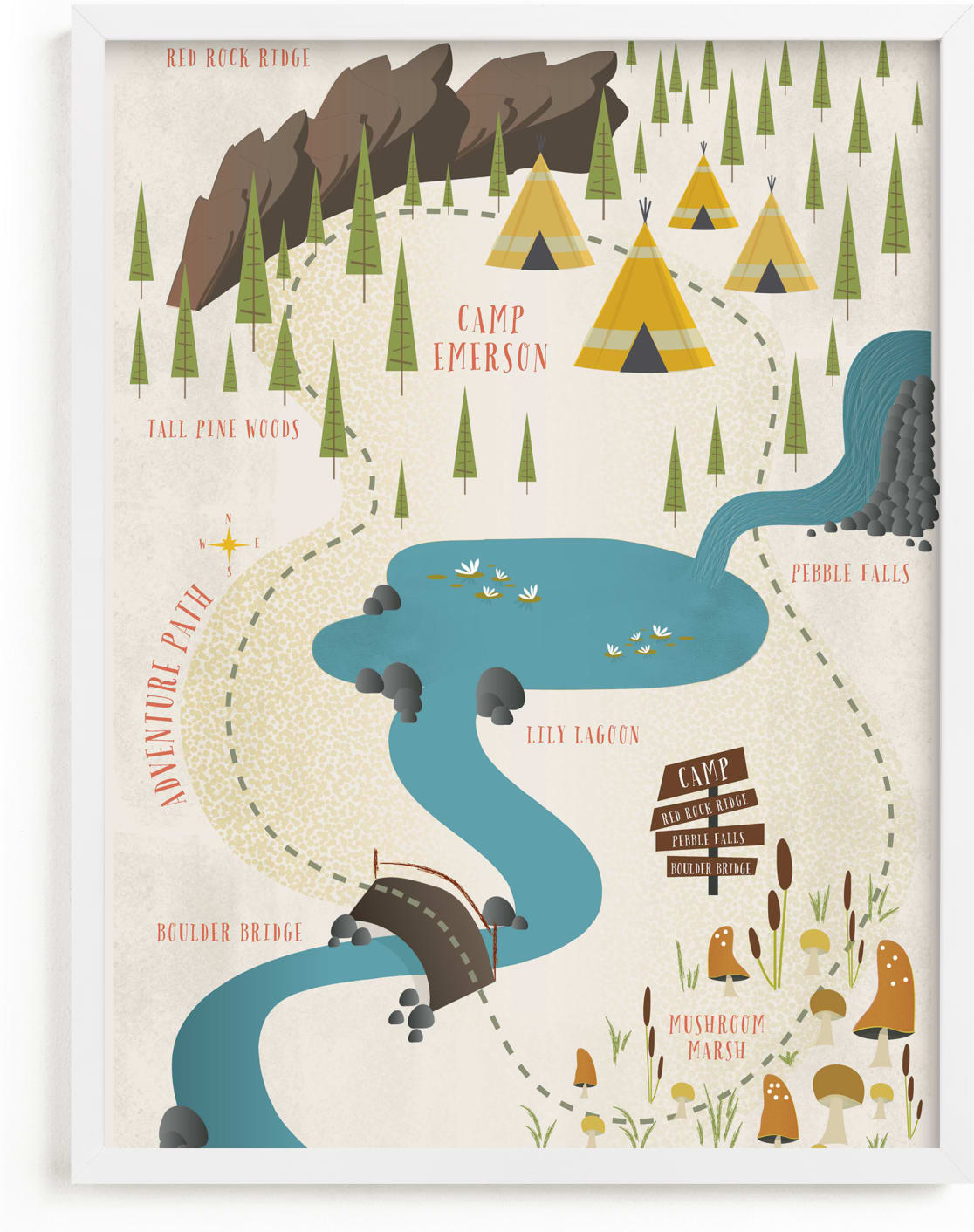 This is a colorful personalized art for kid by Grace Kreinbrink called Adventure Map.