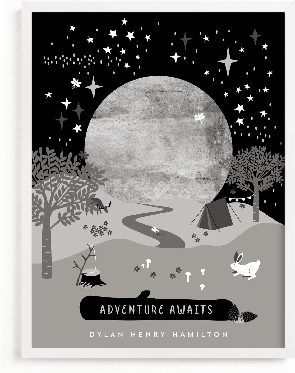 This is a grey personalized art for kid by Corinne Malesic called Adventures in Nature.