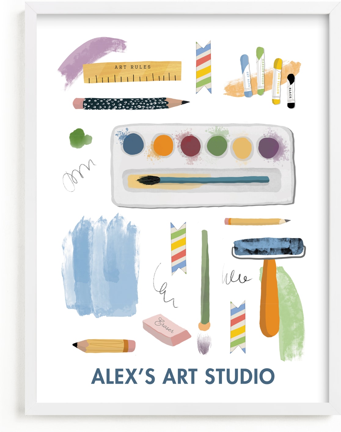 This is a colorful personalized art for kid by Naava Katz called Creative Tools.