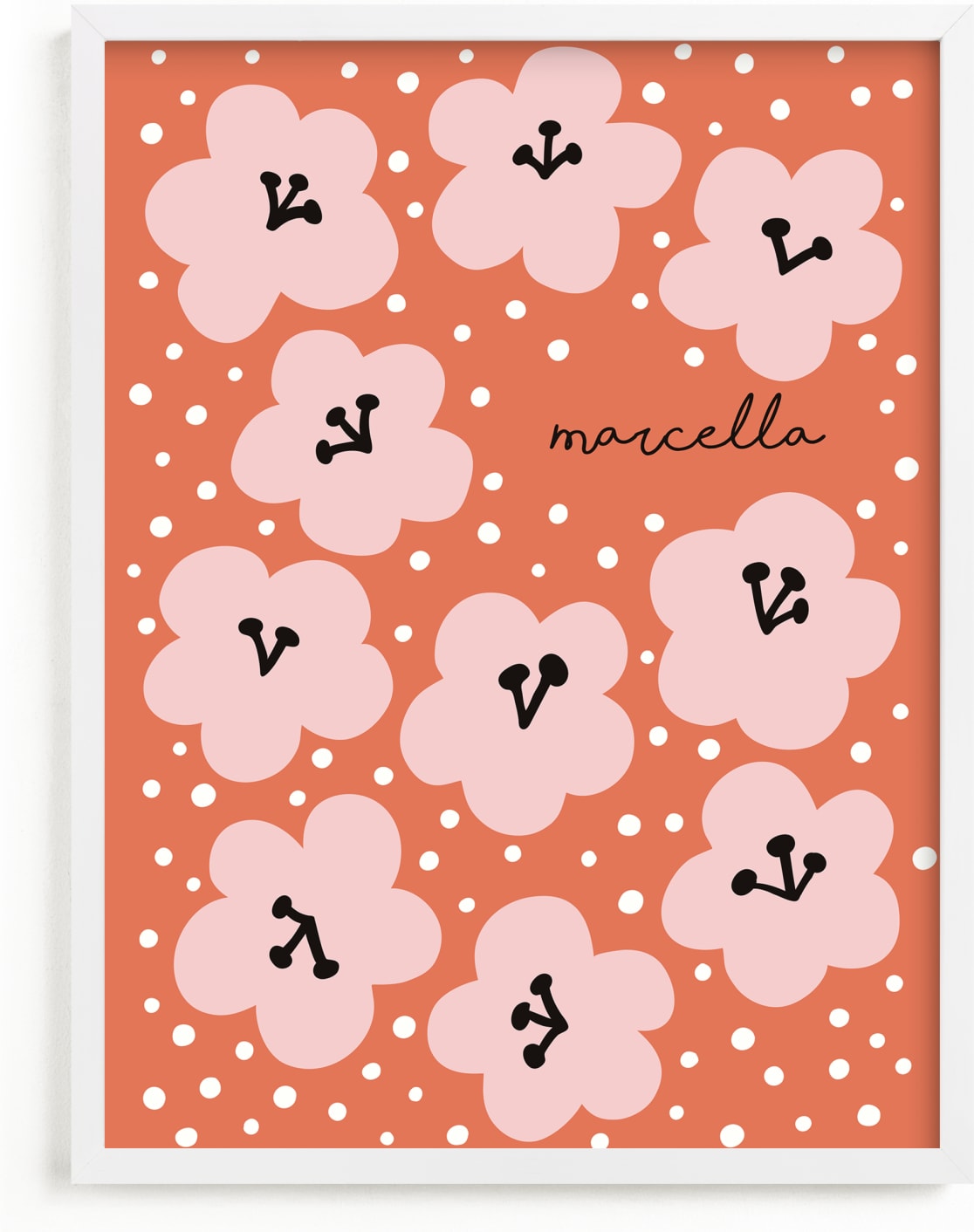 This is a pink personalized art for kid by Nieves Herranz called Marcella.