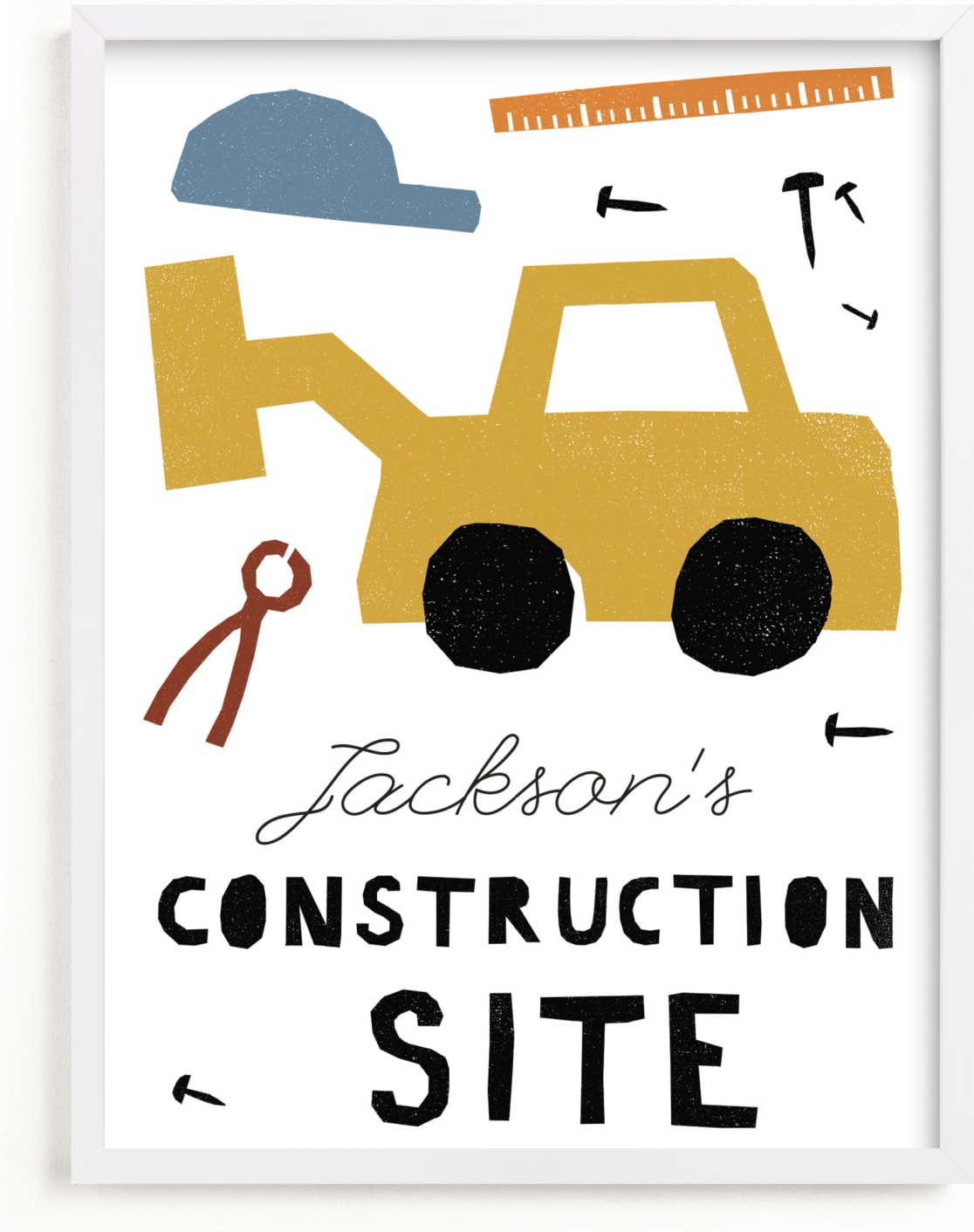 This is a colorful personalized art for kid by Sumak Studio called construction site.