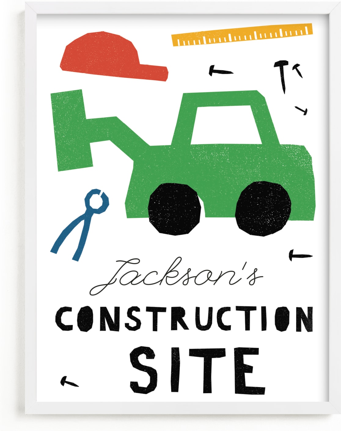 This is a colorful personalized art for kid by Sumak Studio called construction site.