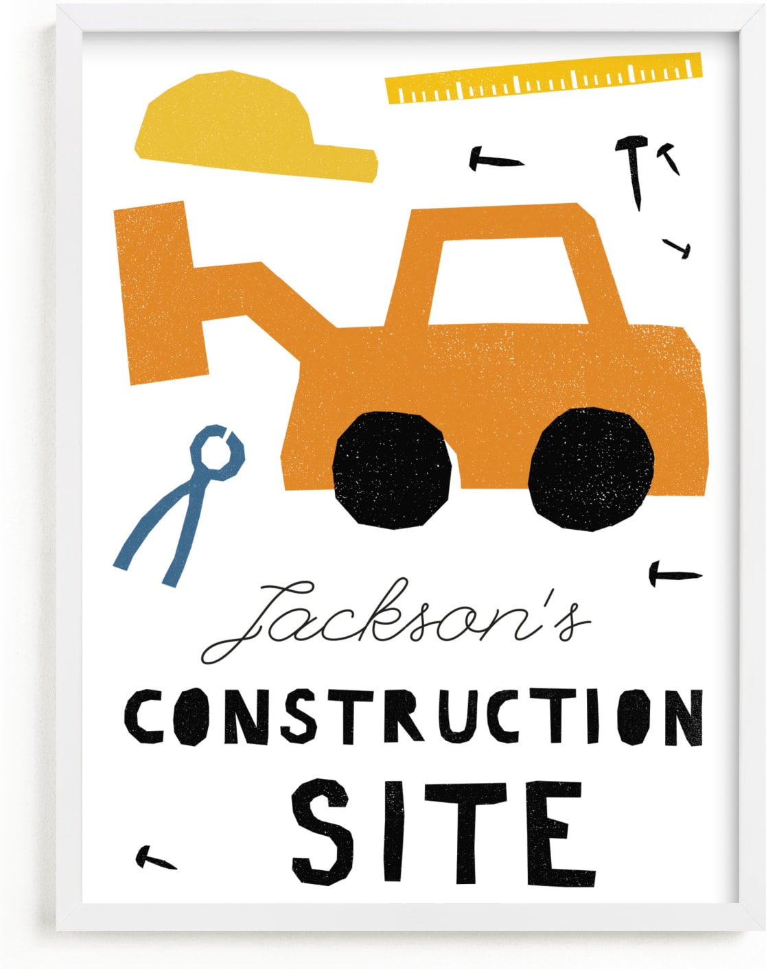 This is a yellow personalized art for kid by Sumak Studio called construction site.