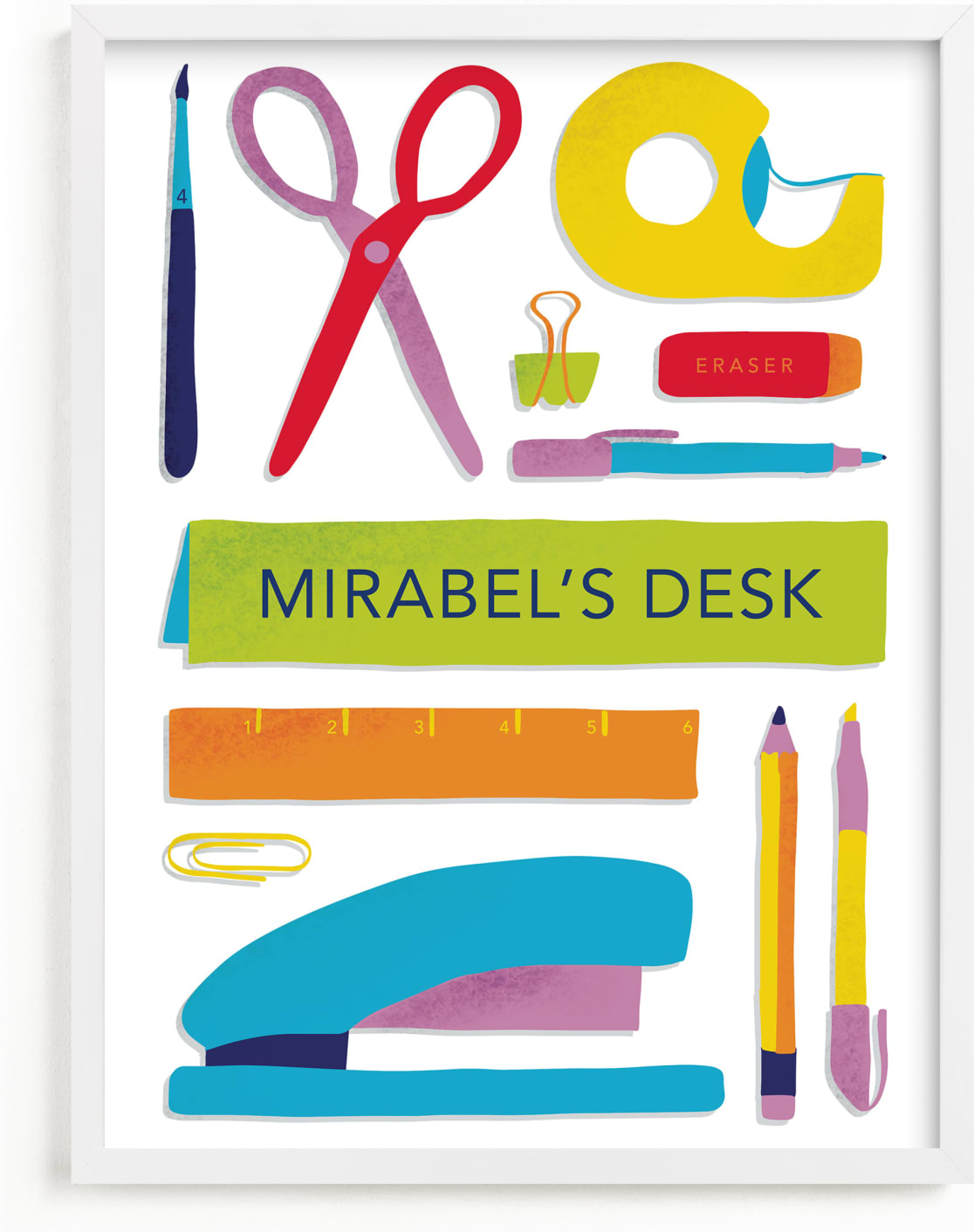 This is a blue personalized art for kid by Carolyn Kach called My Workspace.