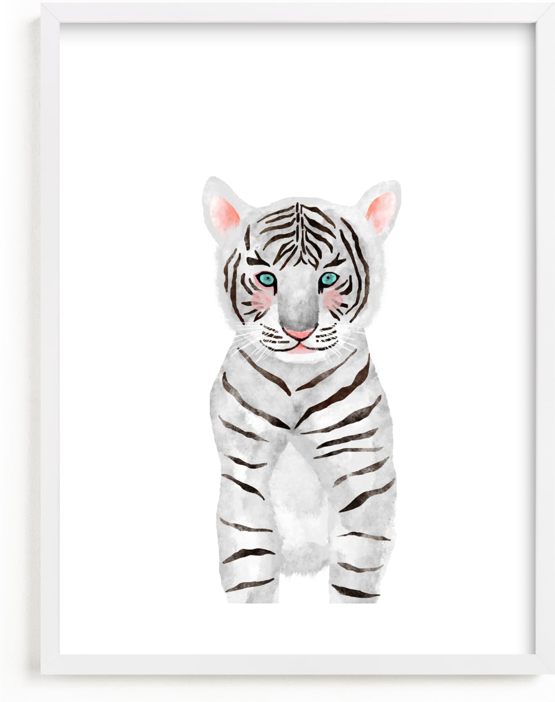 This is a black and white kids wall art by Cass Loh called baby animal.tiger.