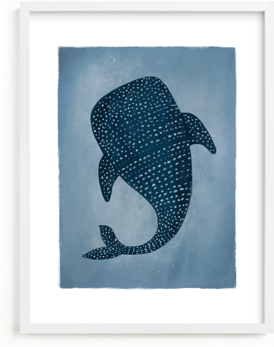 This is a blue, white kids wall art by Vera Lim called Deep Down.