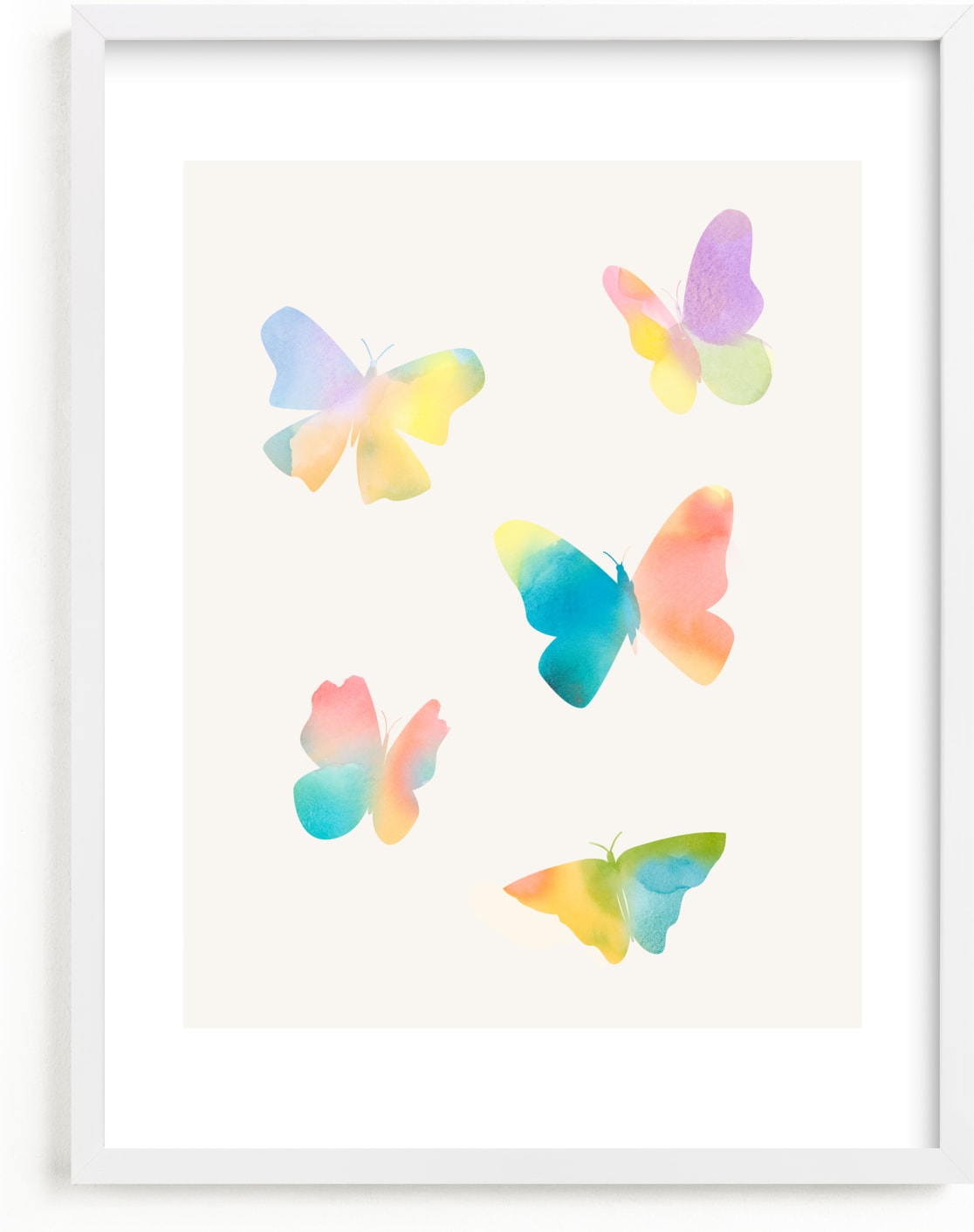 This is a blue kids wall art by Lindsay Megahed called Watercolor butterflies.