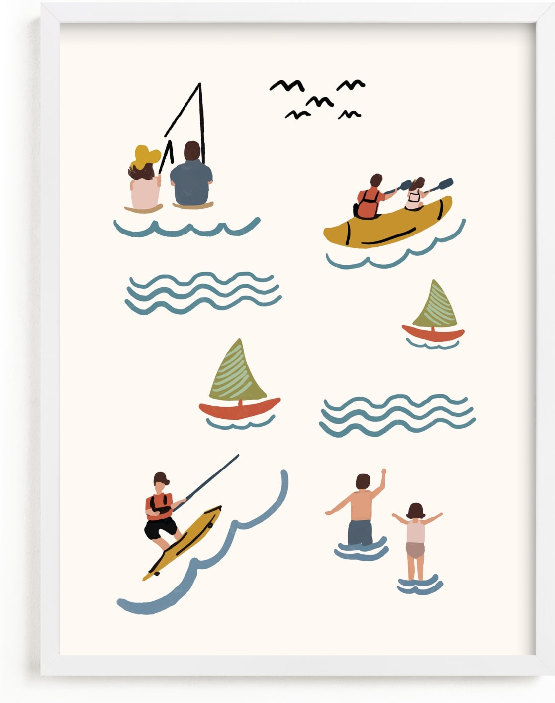 This is a ivory kids wall art by Lea Velasquez called Fun at the Lake.