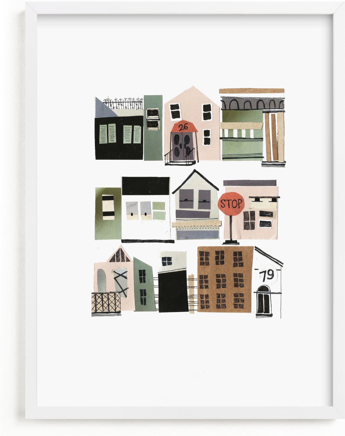 This is a beige kids wall art by Jenna Skead called Townhouse.