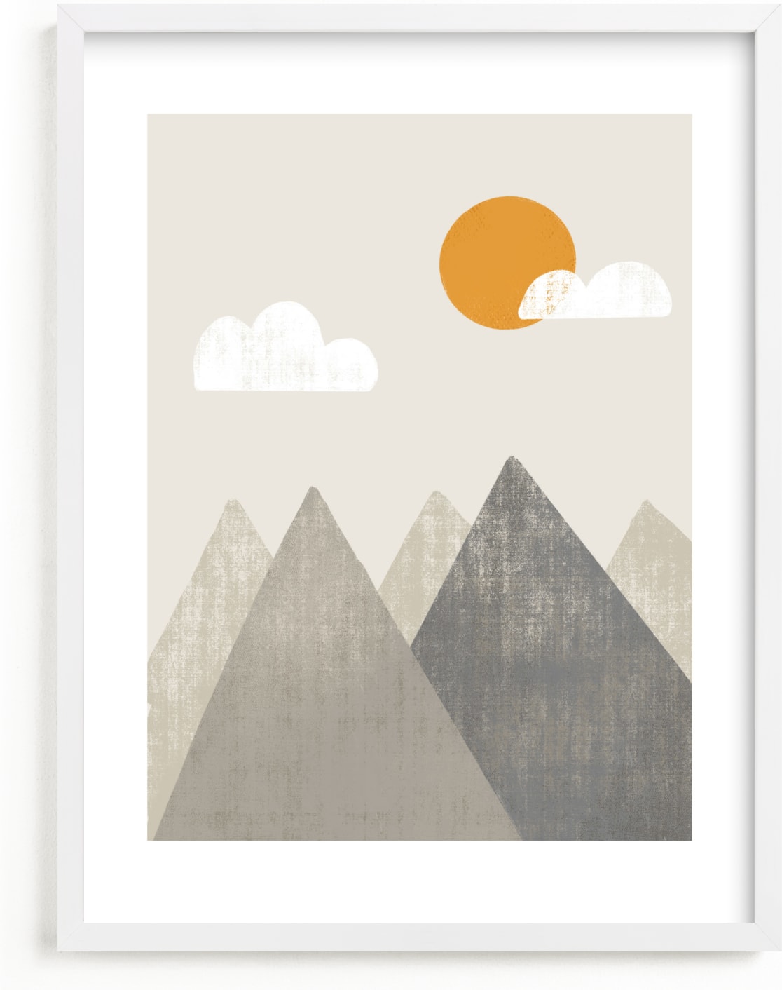 This is a grey kids wall art by Meghan Hageman called The Mountains are Calling in the Morning.