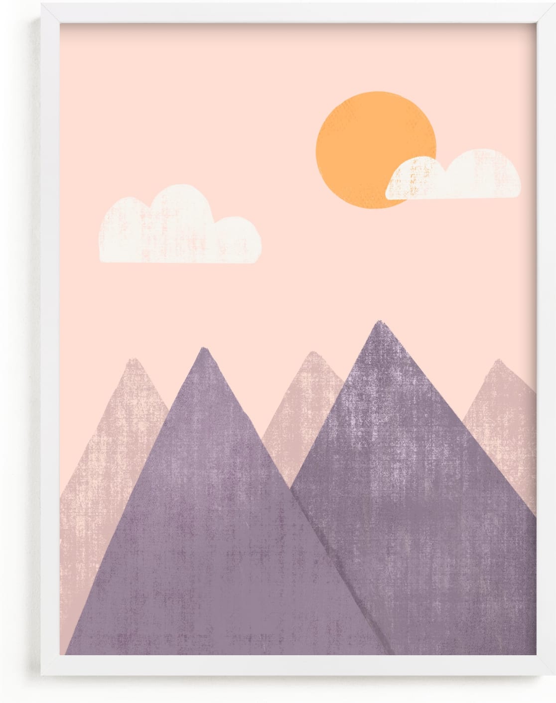 This is a purple kids wall art by Meghan Hageman called The Mountains are Calling in the Morning.