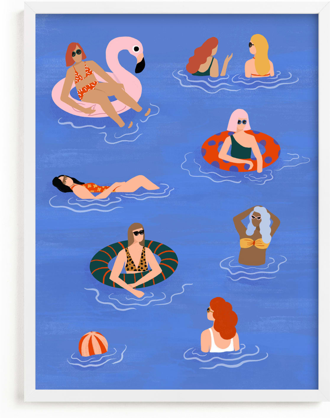 This is a blue kids wall art by Pati Cascino called Pool Party.