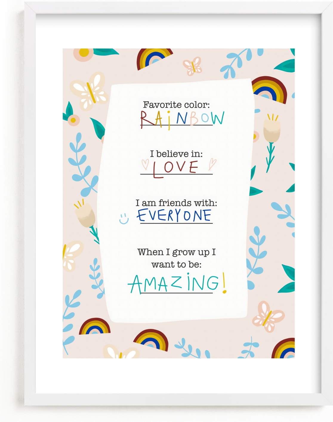 This is a colorful kids wall art by Naava Katz called All About Me.