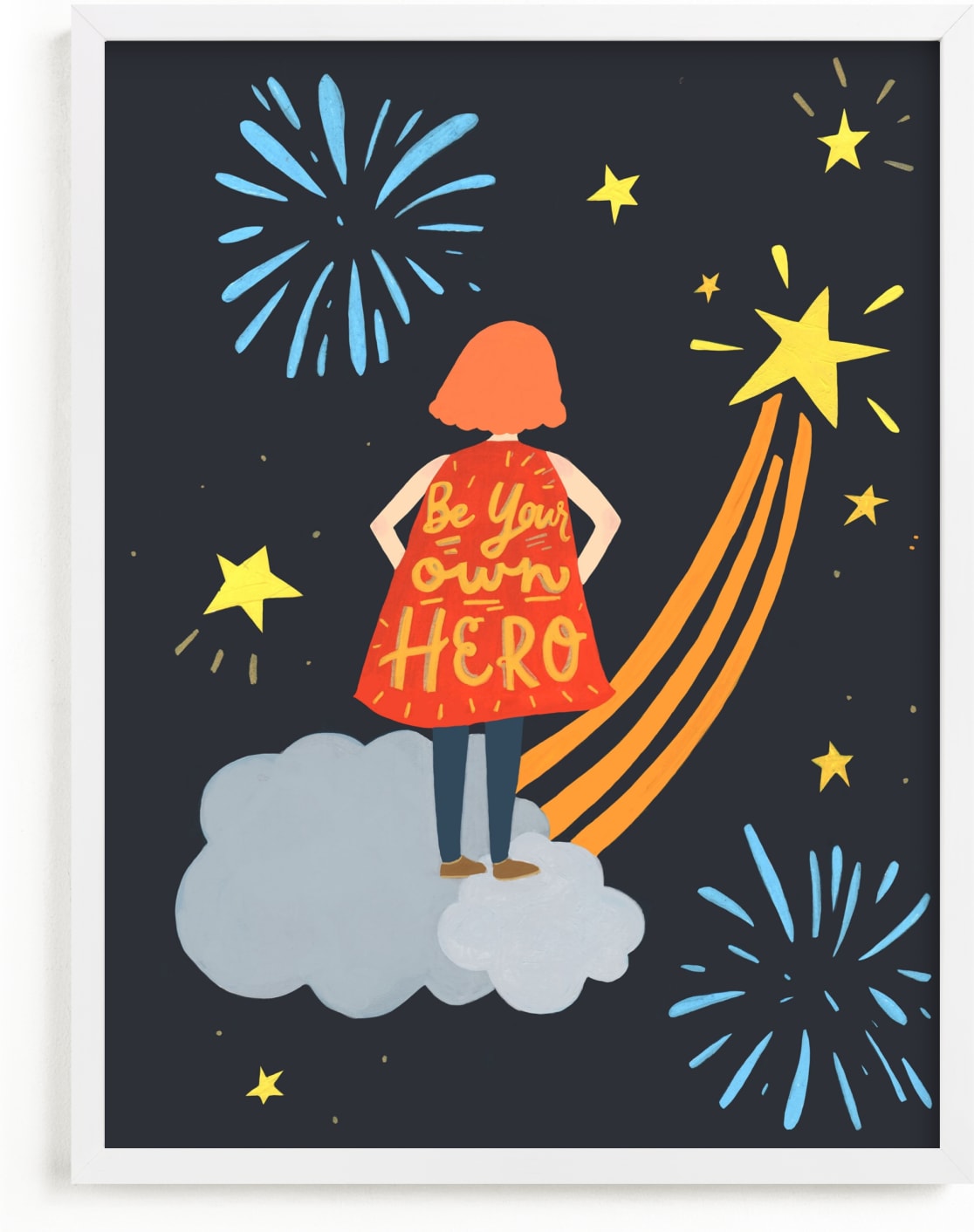 This is a blue kids wall art by Candace Wiant called Little Hero.